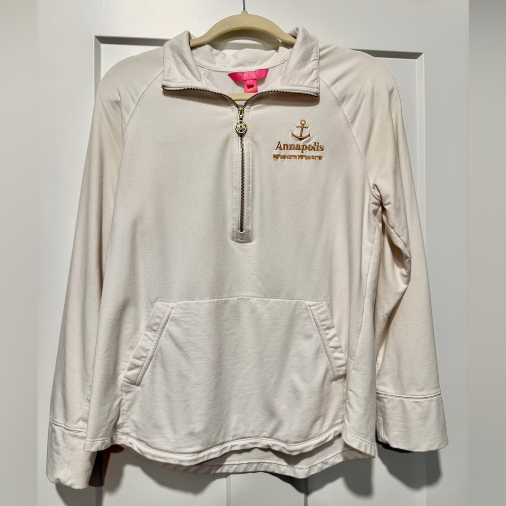 Lilly Pulitzer White Quarter-Zip Skipper Pullover with Annapolis Embroidery